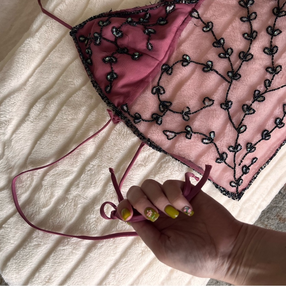 Vintage Pink Beaded Halter Top - Picture 2 of 5